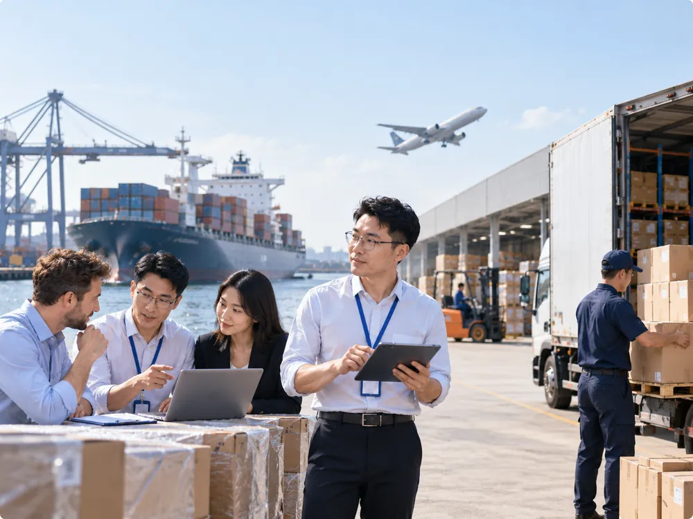 Echipa Romasia coordonând transportul maritim, aerian și rutier al mărfii din China
